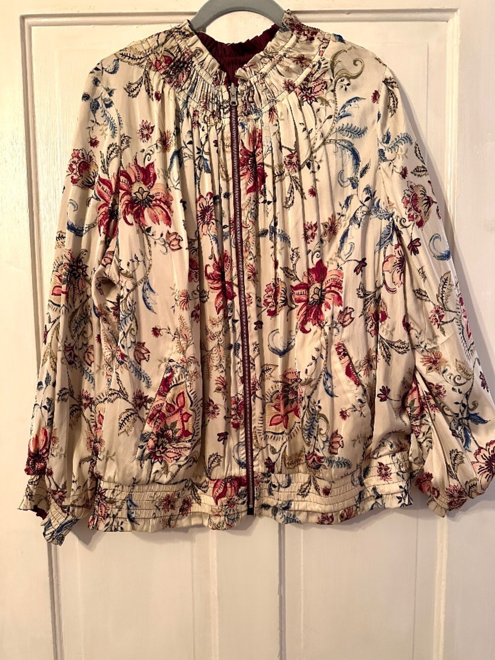 Women's Chico's reversible baseball silky jacket, SZ 3 (XL/XXL) floral / solid